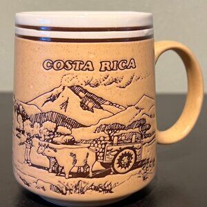 Vtg Otagiri COSTA RICA Satin Matte Stoneware Mug w/ Embossed Oxcart & Volcano